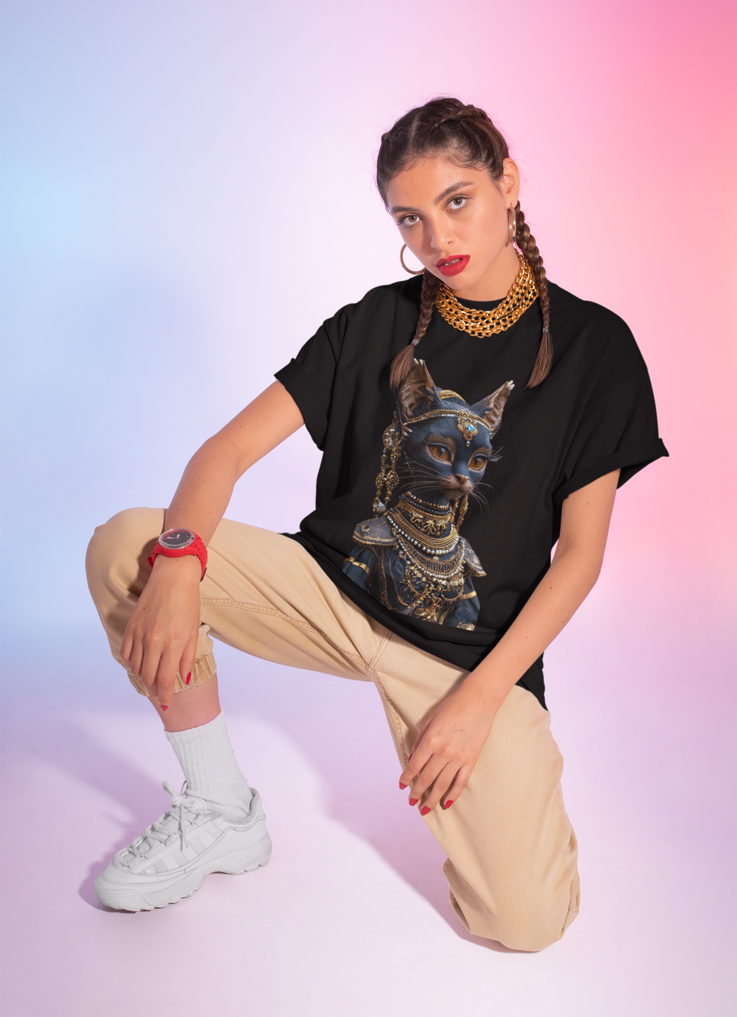 Egyptian Cat Goddess Bust Tee | Anubis Bastet Inspired Cat Portrait Shirt