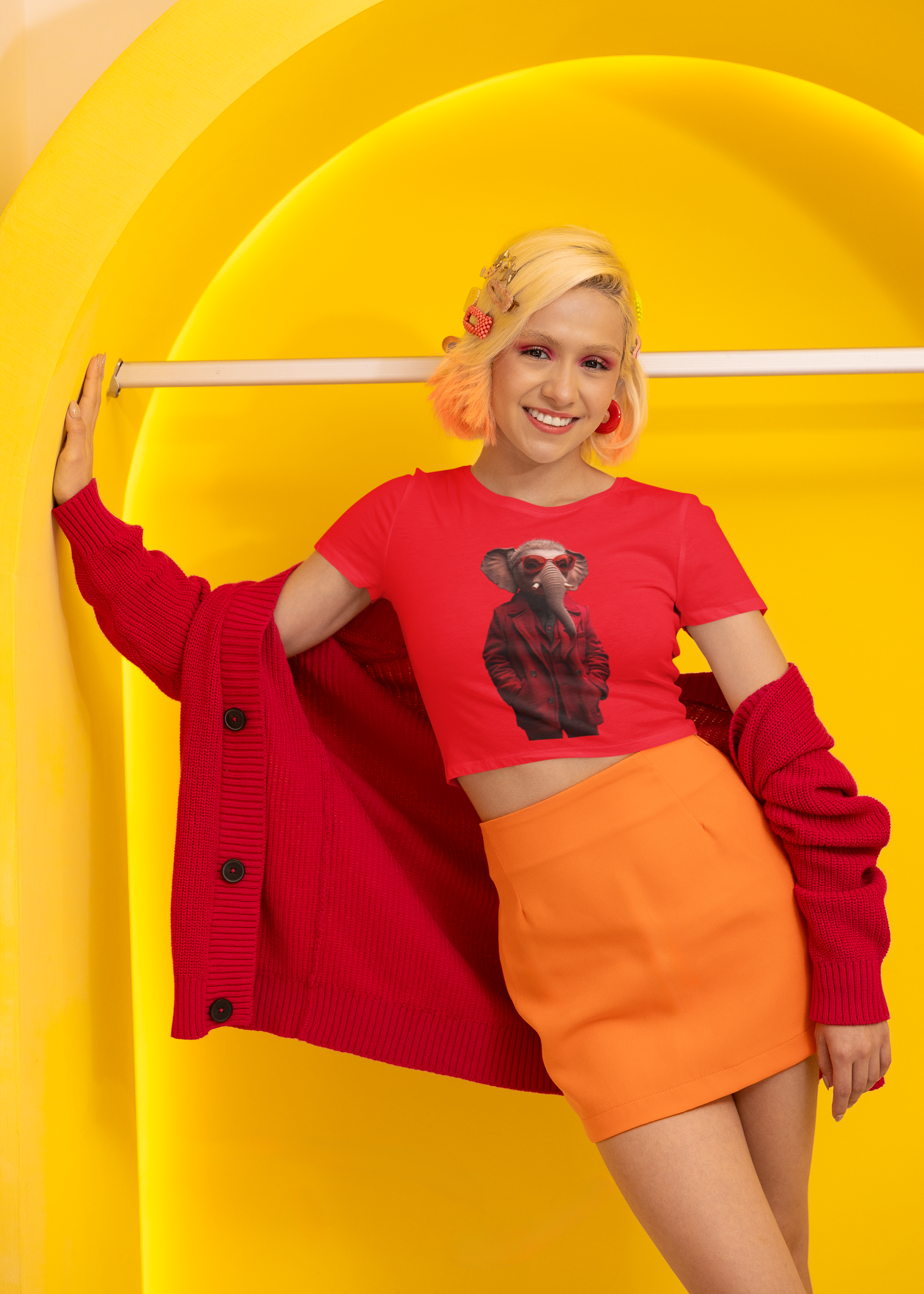 Elephant in Trench Coat Crop Tee | Cool Elephant Graphic